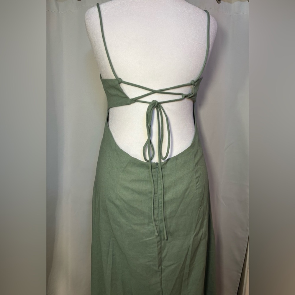 NWT Peppermayo Sage Open Back Linen Blend Maxi Dress XL - Picture 5 of 10